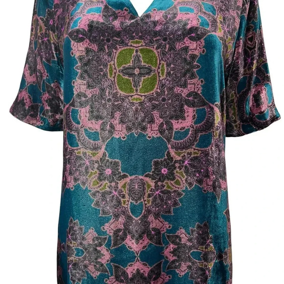 Sundance Nomi Teal Floral Velvet Mini Dress Small - Picture 3 of 8